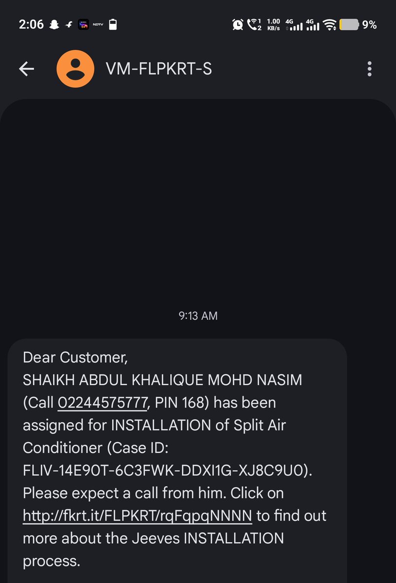 Shazad_22's tweet photo. @flipkartsupport Big blunder by @Flipkart  The app shows installation on 3rd May today, but the call center says 4th May. Already 2 days late delivery and now the technician is ghosting my calls. Extremely unprofessional to ruin a customer's weekend like this. Fix this ASAP! https://t.co/W2Kn5DOOSO