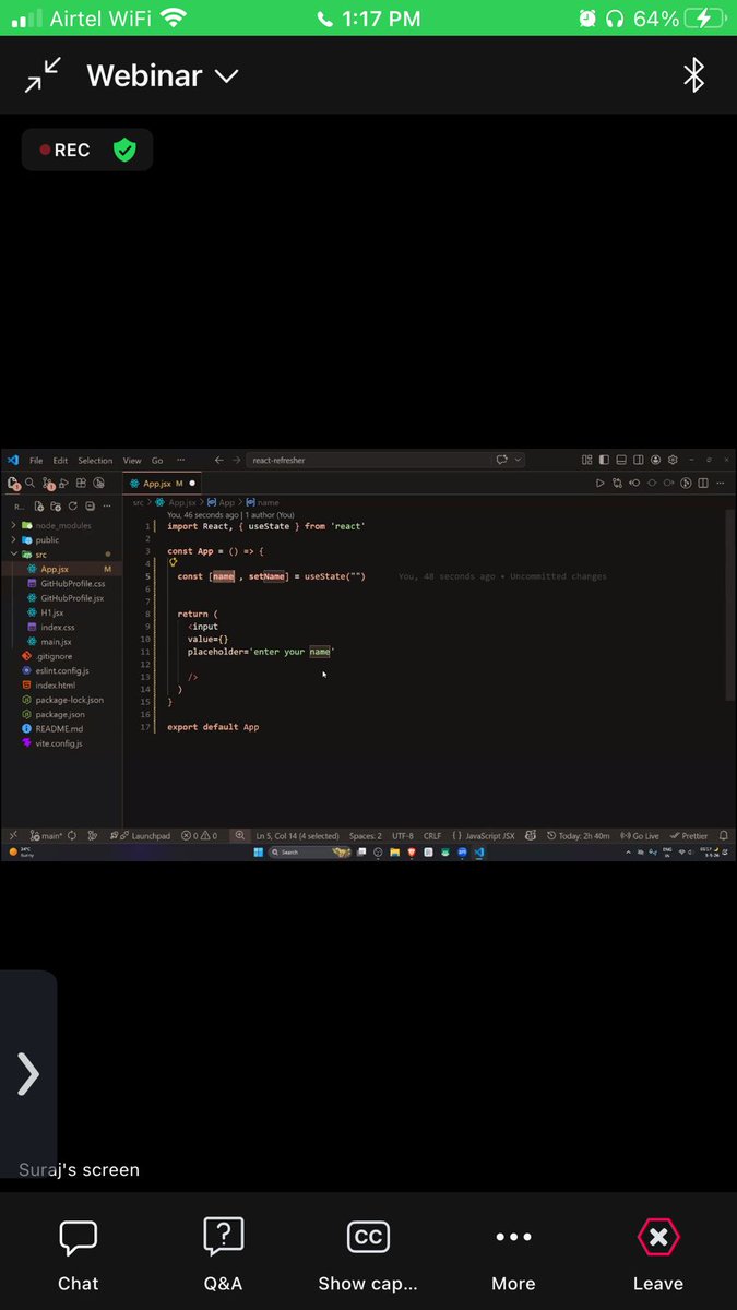 rajib_dev1504's tweet image. Day-2  React Native cohort 🚀

react state in depth 
useeffect 
event 
synthetic event
form 

@surajtwt_  @ChaiCodeHQ  @Hiteshdotcom  @nirudhuuu 

#caicode #chaiaurcode #trending #reactnative