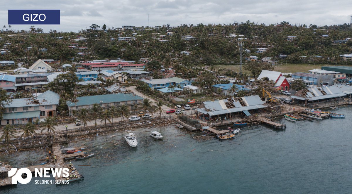 10NewsSI's tweet photo. WEATHER: More regional centres throughout the nation are cleaning up following the extensive and widespread damage of Tropical Cyclone Lusi.

Auki was the hardest hit, followed by Munda and then Gizo with construction just now happening as the roads get cleaned up. https://t.co/acDieUsZFo