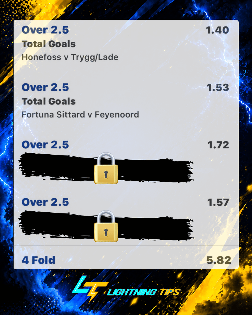 LightningTipss's tweet photo. ⚡️ 4.82/1 OVER 2.5 GOALS ACCA ⚡️

🔒 Full bet already posted in our FREE Telegram

Join Via the LINK 🔗 below ⬇️ https://t.co/5y9nvx8Spk