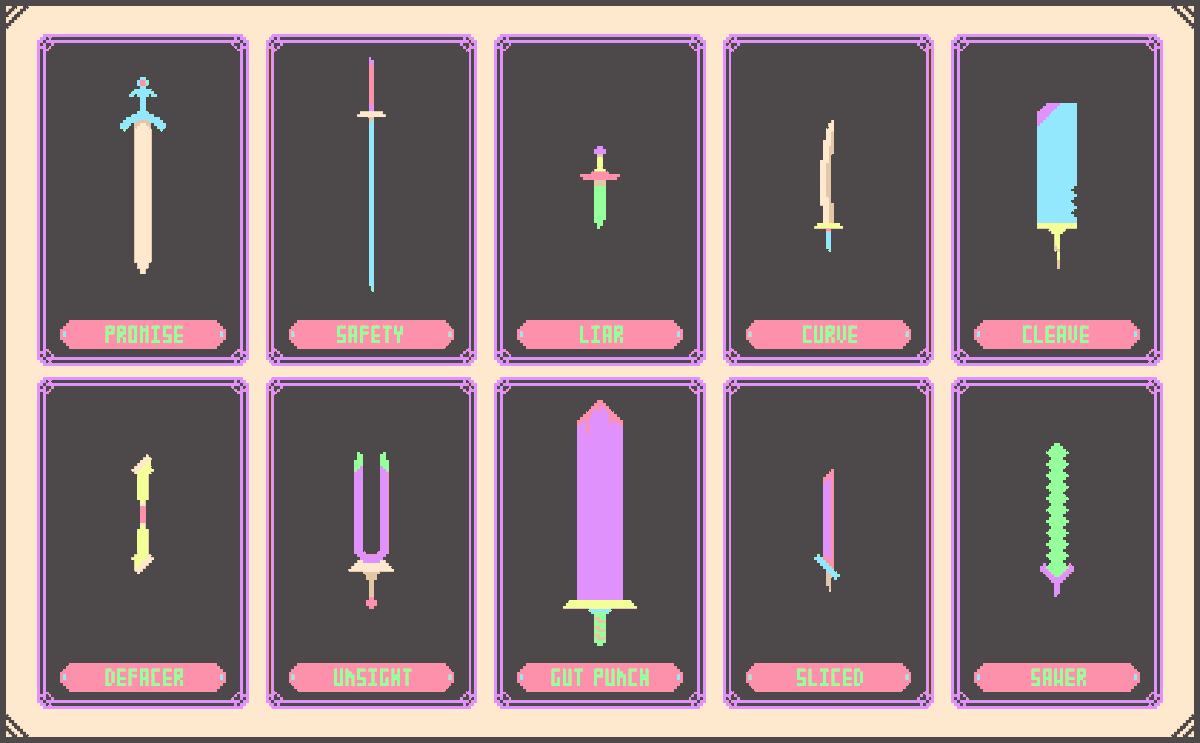 SeeOneGames's tweet image. Pick your starting weapon

Lospec daily 'Sword'
#pixelart #indiedev #lospecdailies #pixelartist #art #sword