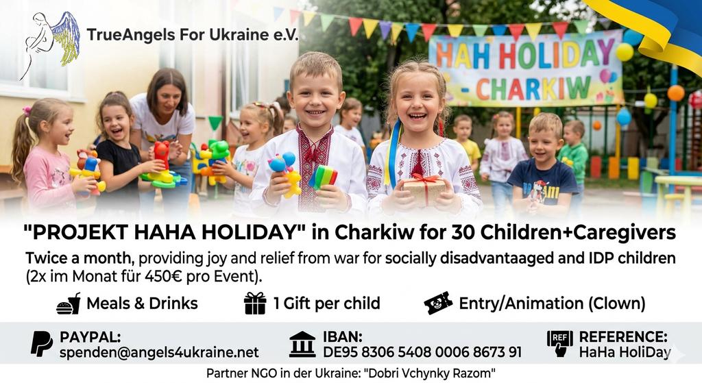 Reni1977EF's tweet image. 📢 part 5 Projekt "HAHA HoliDay" for Children in #Kharkiv ✨ 

We @Angels4True Start "HAHA HoliDay" Project  with our Partner NGO @dobri_vchynky for traumatized Kids bring back a smile for few hours

💛💙 Today 03.05.2026 💛💙

We have STANDSTILL for 3 Days with a start for 0 💚