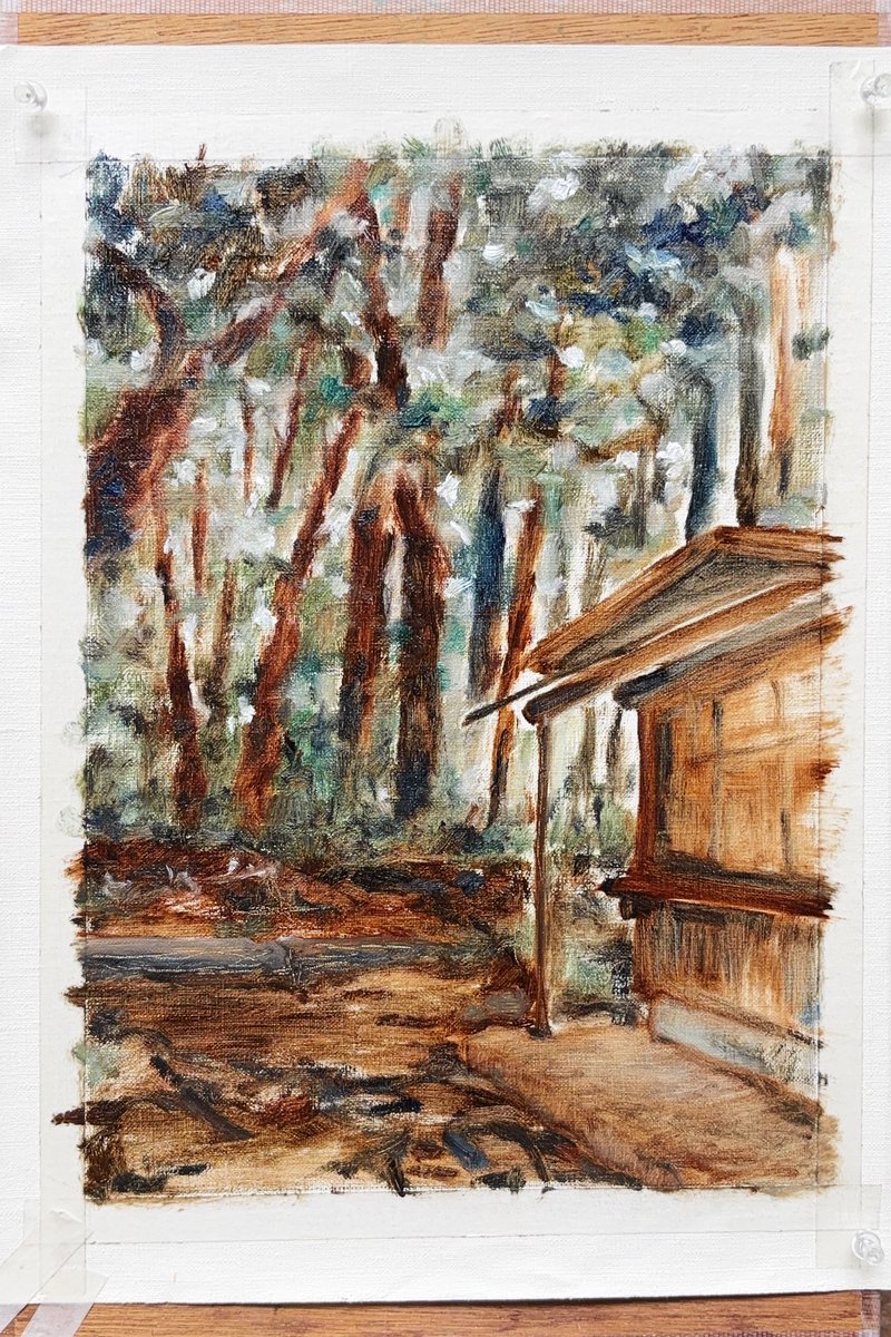 taro3298's tweet photo. 地元の神社で出かける前にちょこっとスケッチ。
#油絵 #oilpainting #art https://t.co/qz69kQF3GZ