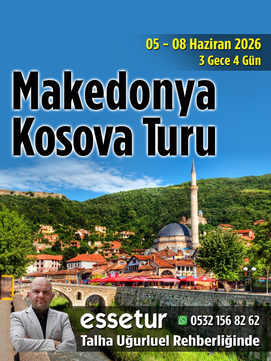 essetur's tweet photo. Evlad-ı Fatihan toprakları olan Makedonya ve Kosova siz değerli misafirlerini bekliyor. @Talhaugurluel rehberliğinde 05 - 08 Haziran 2026 tarihleri arasında gerçekleşecek olan Makedonya - Kosova turumuza bekleriz efendim. Bilgi ve Rezervasyon için 05321568262 
Detaylar 👉 https://t.co/c662tBmY4f…