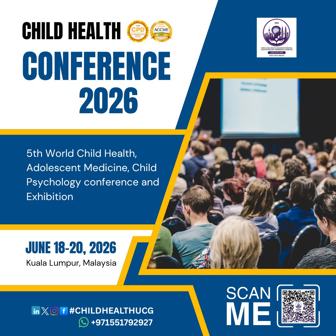 dr_lisharents's tweet image. We are pleased to invite you to the 5th World #ChildHealth, Adolescent Medicine, #ChildPsychology Conference and #Exhibition, taking place from June 18–20, 2026 in Kuala Lumpur, #Malaysia.

Early Bird Registration Deadline: May 10, 2026

Register here: …t-medicine.utilitarianconferences.com/register
