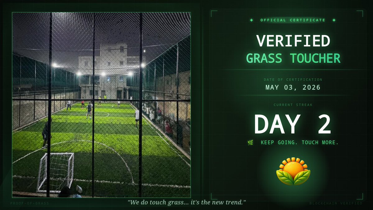 0xTokii's tweet photo. certified first step. the streak starts now.

day 2
@XTouchGrass
#proofofgrass
https://t.co/r50glPtSXT https://t.co/LimQtF7w3O