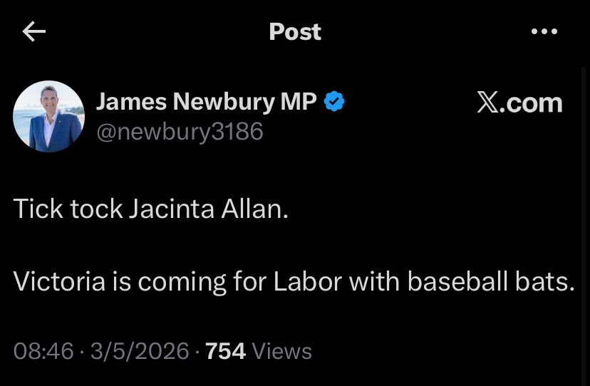 Victorian Liberal MP posting a threat of violence towards <a href="/JacintaAllanMP/">Jacinta Allan</a> and <a href="/VictorianLabor/">Victorian Labor</a> 

Then deleting it.