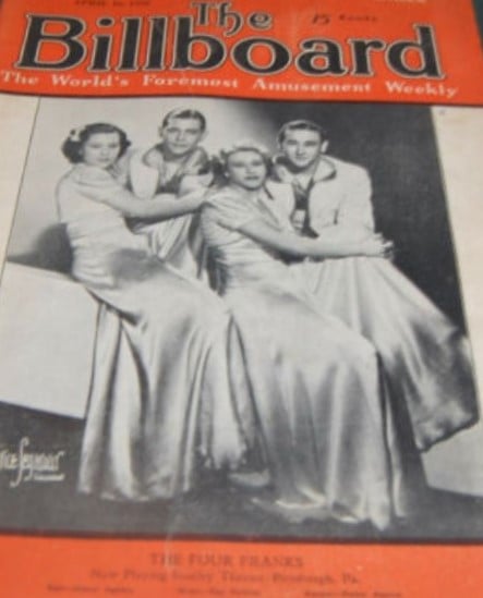 ConorDoyleDUB's tweet image. #Dublin's Theatre Royal 1936  The "Four Franks" #American performers. A harmony signing quartet who appeared on the front of "Billboard" in the '30s.This is an original #artdeco photo signed and dated! @Workday please open  #TheatreRoyalWay