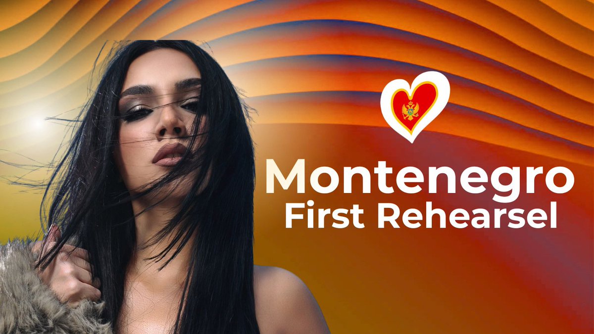 EurovisionNewZ's tweet photo. 🇲🇪 Montenegro First Rehearsal: 

Montenegro’s Tamara Živković delivers a dark and theatrical performance of Nova Zora. Dressed in a striking black corset with jeweled details and a dramatic ruff collar, she begins the act lying on the stage, carried by shadowy figures, before rising and taking full control.

Joined by four dancers in black with contrasting white collars, the performance unfolds in three acts marked by Roman numerals. Each section features intricate and intense choreography, constantly shifting in style and formation.

The staging enhances the drama with deep red lighting, flashes of blue, and effects like thunder, lightning, and lava, creating a visually powerful and unforgettable show.

It’s a performance that takes place across three acts, signalled to the audience by roman numerals appearing on the screen behind her. Act I. Act II. Act III.