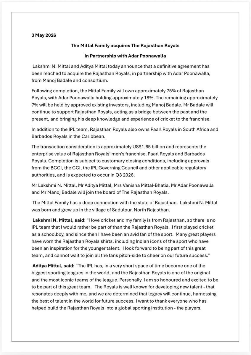 LalitKModi's tweet image. The best news’s one can think off for the @ipl - two of the most savvy investors - Ipl could not have a better owners than this. It’s such a day of pride and joy for me personally to see that Lakshmi Mittal and Adar Poonawalla have embraced something I spent my life building. Now