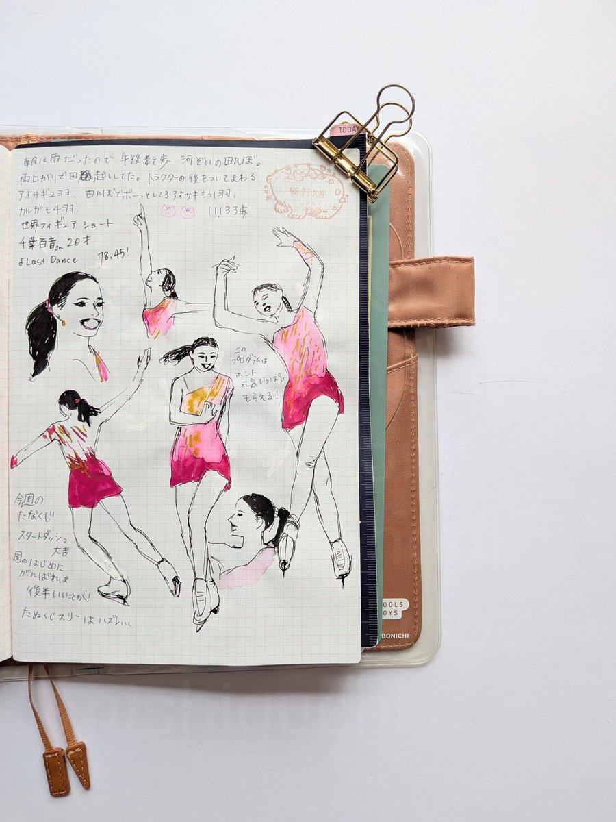 nishinahope's tweet image. フィギュアスケートのラクガキ。
#絵日記　#figureskating #ほぼ日の方眼ノート
