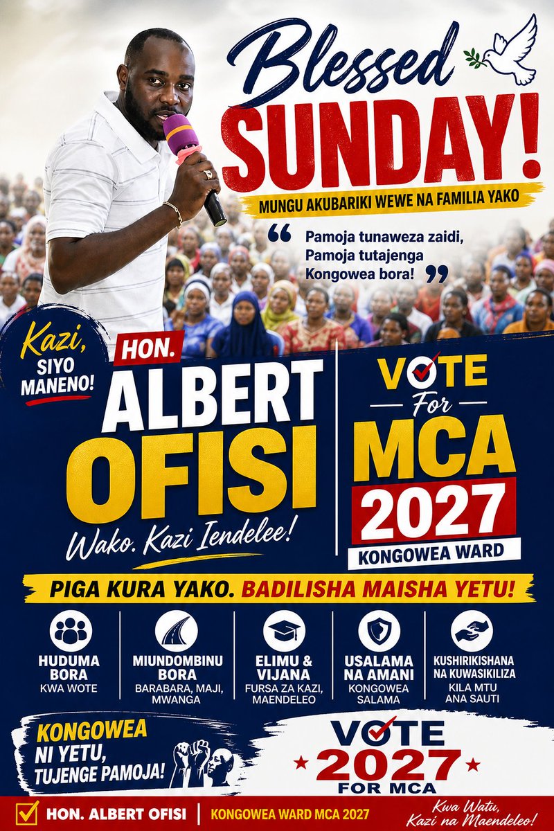 OfisiAlbert's tweet photo. Blessed Sunday 🙏
Kongowea, your voice matters.
2027 ni yetu. 
#VoteAlbertOfisi https://t.co/chGwVuPl67