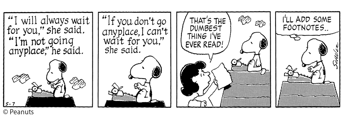 zip_palette's tweet image. 📚[PEANUTS DICTIONARY #1056]📚

本日のフレーズ
「I’LL ADD SOME FOOTNOTES..」
(1998年5月7日)

注釈をつけ加えよう…
#zipfm #PEANUTS #まぎぱれ #PD #スヌーピー