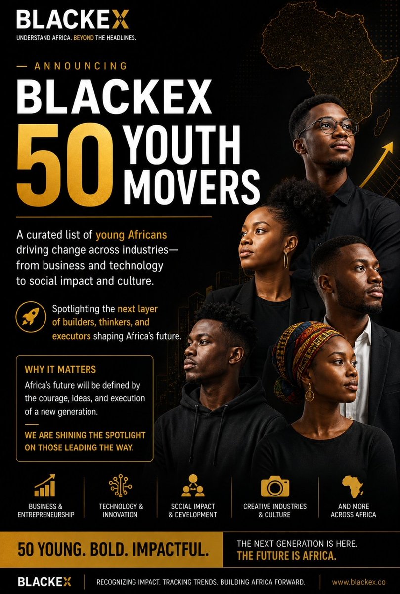 TheBlackEx__'s tweet photo. 🚀 Blackex 50 Youth Movers
Not popularity.
Execution.
 50 young Africans shaping the future across sectors.
Coming soon.
#Blackex #StrategicAfrica #BeyondHeadlines #BlackexMovers https://t.co/QbkGFVzOvT