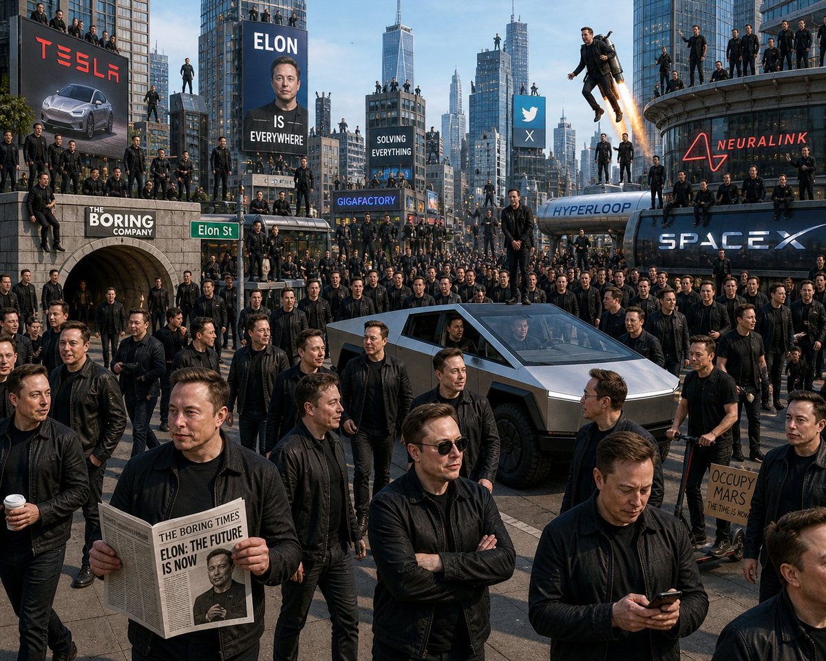 jong_slow's tweet image. At the rate in which Elon Musk is having babies, donating sperm and reproducing, this could very well be the future of Mankind -

#Tesla #SpaceX #ElonMusk