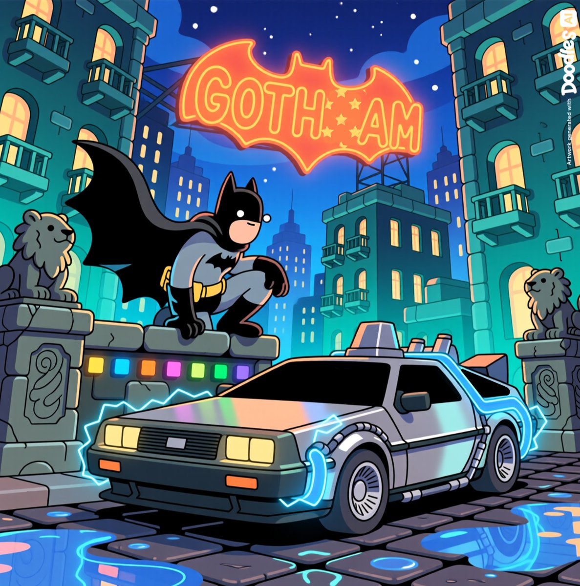 MintForgeX's tweet image. Comment prompt;#5
Gotham city 
@DeLoreanlabs . @doodles .
#batman #gotham