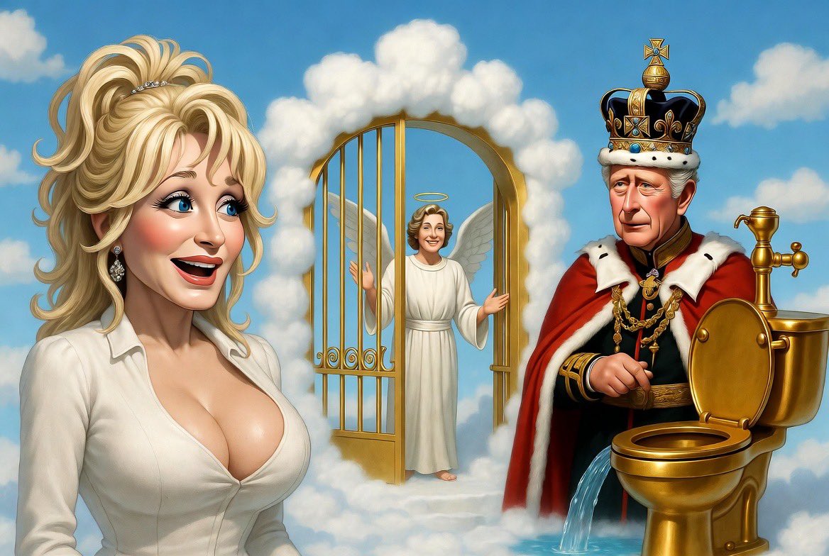 Dolly Parton and King Charles happened to arrive at the Pearly Gates on ...