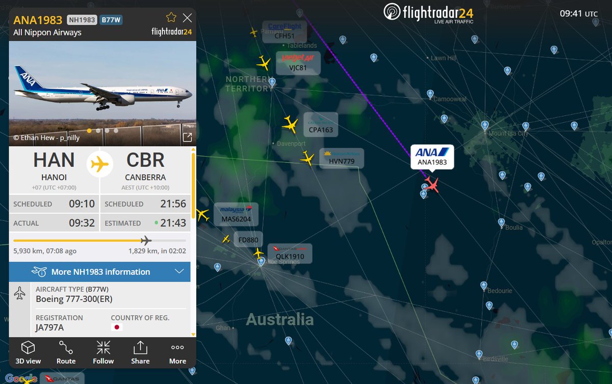 raaf_vip's tweet photo. 🇯🇵Japanese Prime Minister Takaichi is currently flying through the Sunshine State en route to Canberra.
Boeing 777-3SB(ER) // 80-1112 // #87C003 // Japanese Air Force 001
Following behind is with likely support staff and press on board is:
Boeing 777-381(ER) // JA797A // #8695A4 // All Nippon 1983