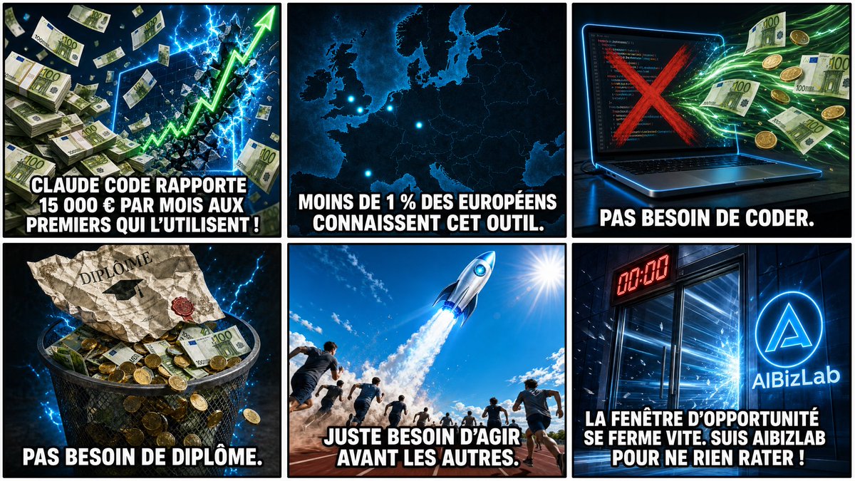 LabBusinessAI's tweet image. Claude Code rapporte 15 000€/mois aux premiers qui l’utilisent.
Moins de 1% des européens connaissent cet outil.
La fenêtre se ferme. Vite. 🚀
#IA #Business #Entrepreneur