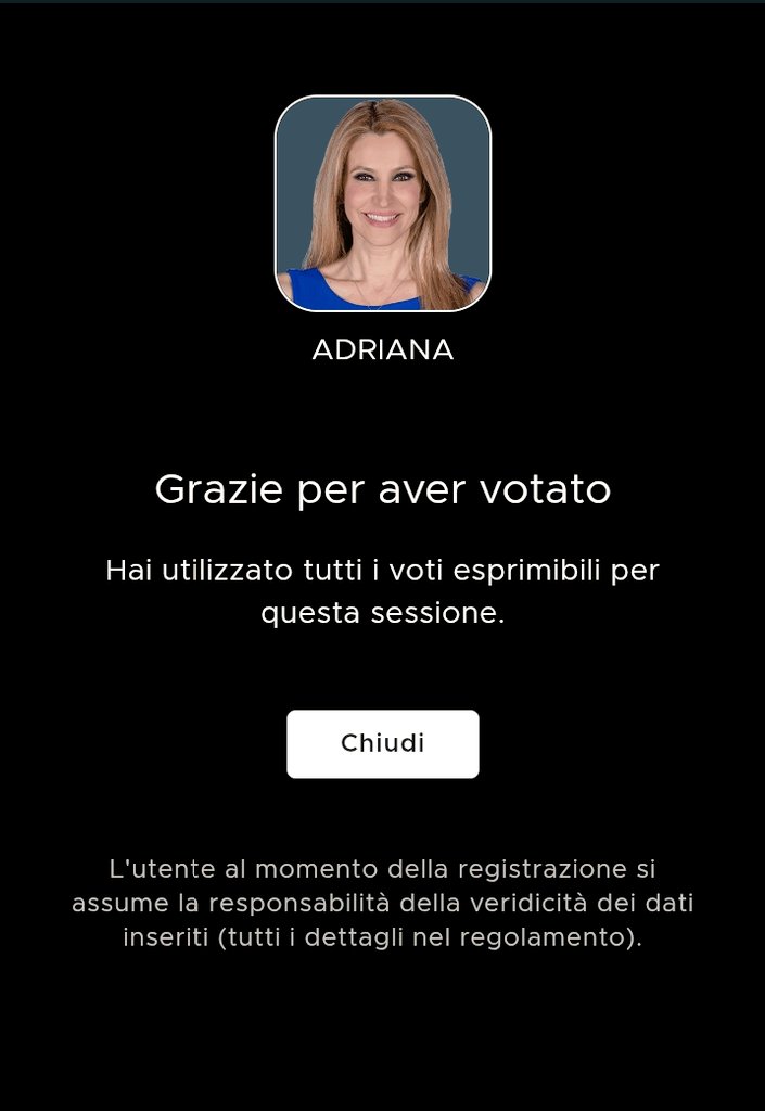 🚨 Appello a tutti i Fandom Votiamo Adriana #gfvip #antofox #blunico #jonita #rashmer #briciole #viperelle #tzvip #prelemi #helevier #heleners #todafox #solearmy #renaters 🚨 Grazie a tutti ♥️ ma dobbiamo mandare un segnale 
preciso Basta con la Mussolini!
Uno show che non è Show