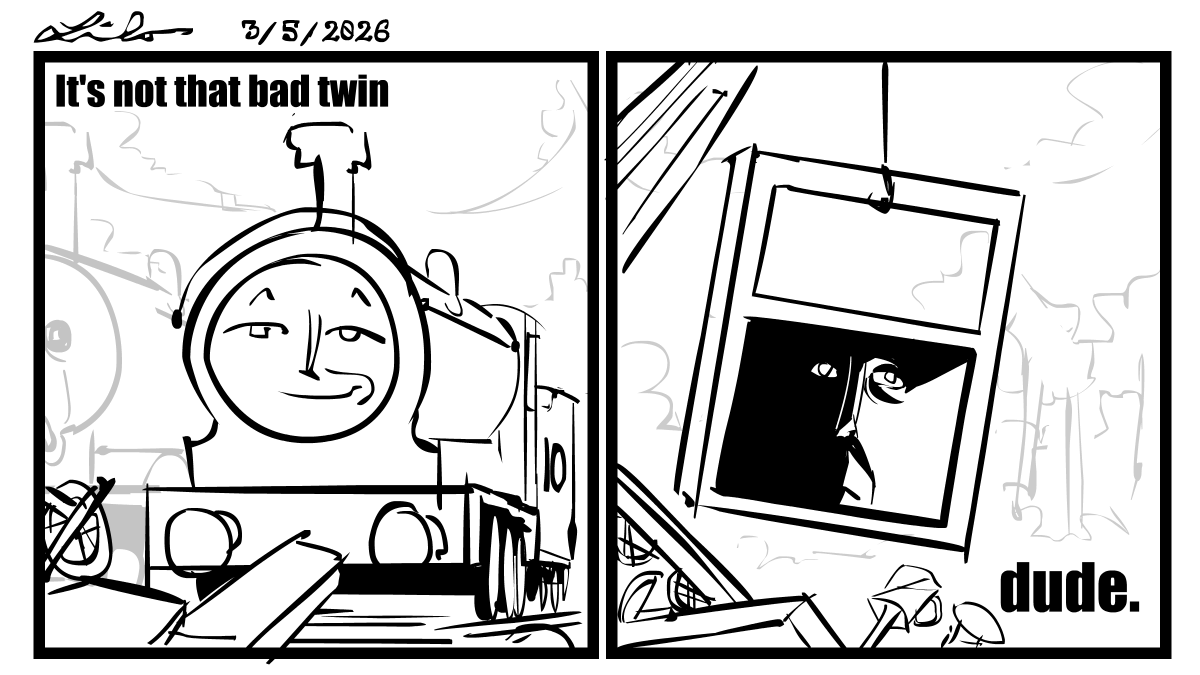 Douglas after smashing the brake van: #thomasthetankengine  #comicposter