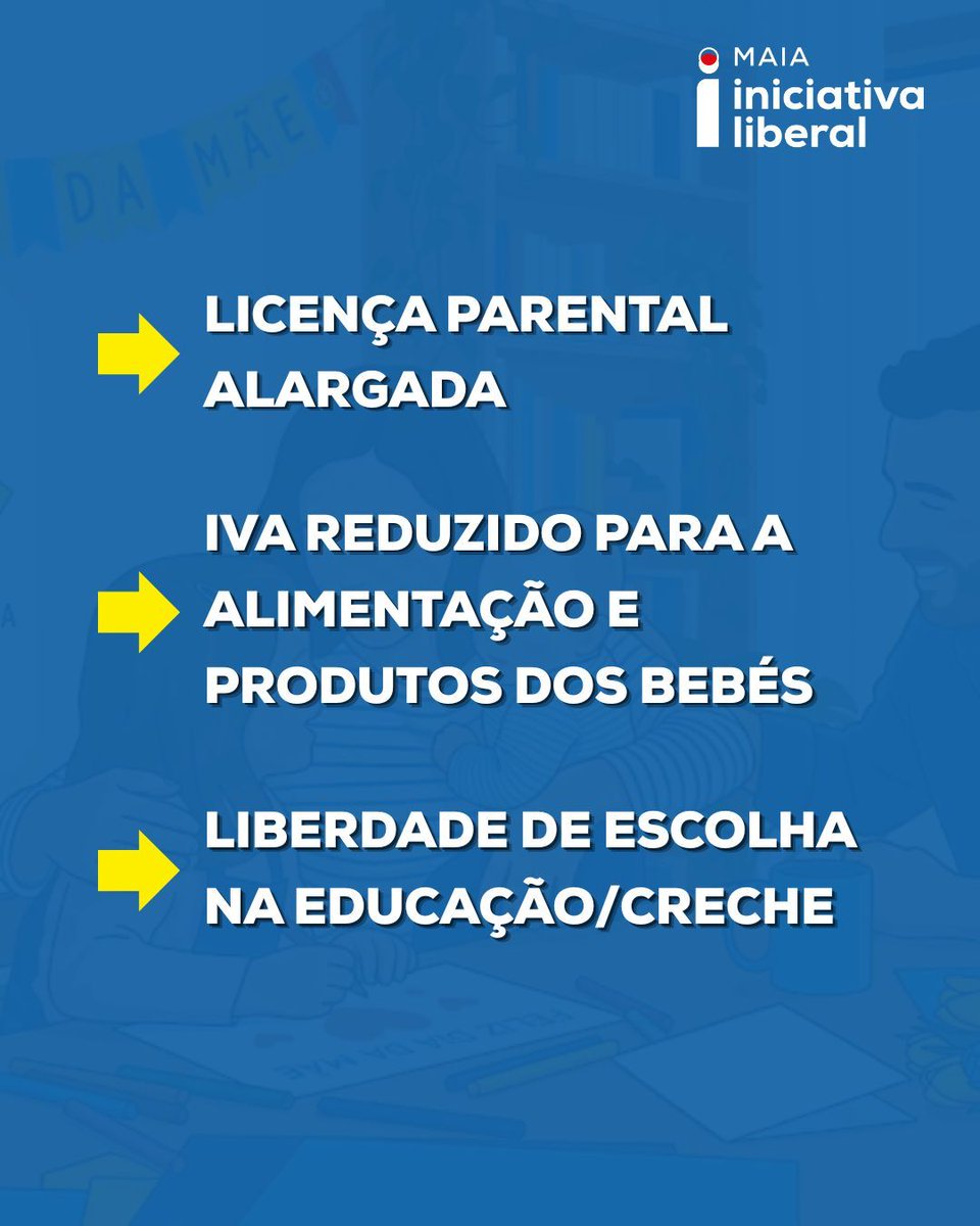 LiberalMaia's tweet photo. Ser mãe em Portugal não devia ser tão difícil. 💛

Licença parental alargada, IVA reduzido nos produtos de bebé e liberdade de escolha na educação. São medidas concretas, para as mães que tanto nos dão.
Feliz Dia da Mãe 💙

#IniciativaLiberalMaia #DiadaMãe #Família https://t.co/uz819bpP3s