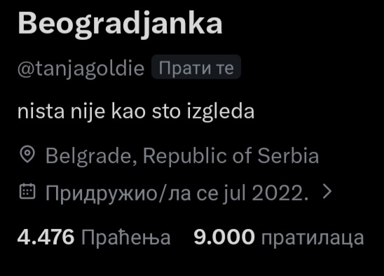 Pitam <a href="/tanjagoldie/">Beogradjanka</a> ako kažeš da
"ništa nije kao što izgleda" 👇,
u čemu je enigma sa ovih 9.000 ❓
Kakav trenutak je zabeležen!
Čestitam, a sad što pre do 10.000.