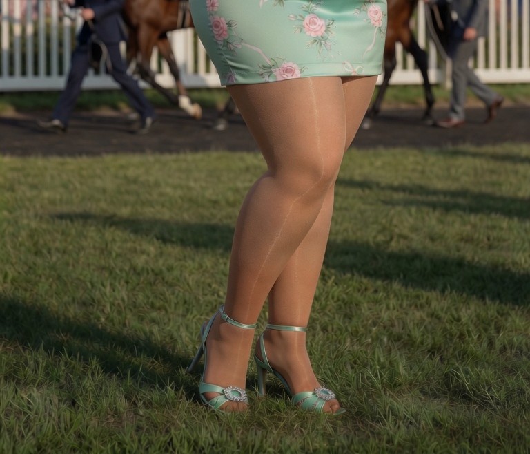thehotavery's tweet image. Feeling minty fresh at the races 🏇

Sunshine, silk, sheer perfection, and a little sparkle on my feet. Who else is loves spring dress + pantyhose + heels season? 

#DerbyVibes #OOTD #SheerElegance #pantyhose