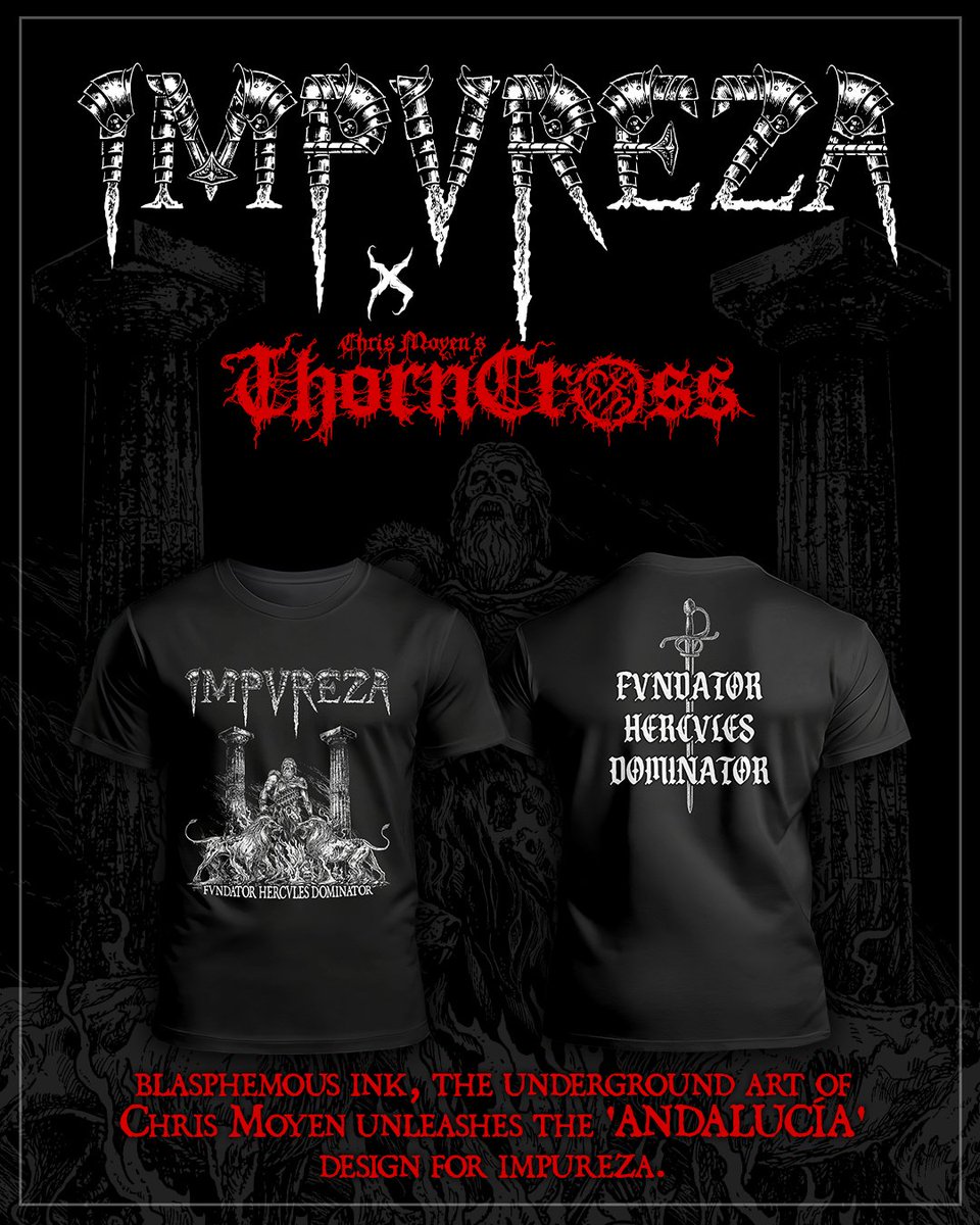 ImpurezaBand's tweet image. New shirt "𝐀𝐍𝐃𝐀𝐋𝐔𝐂𝐈́𝐀" by Chris Moyen / ThornCross 1990 !!!
Available now on our shop !!!! ⤵️
impureza.bigcartel.com
#merch #shirt #tshirt #merchandising #deathmetal