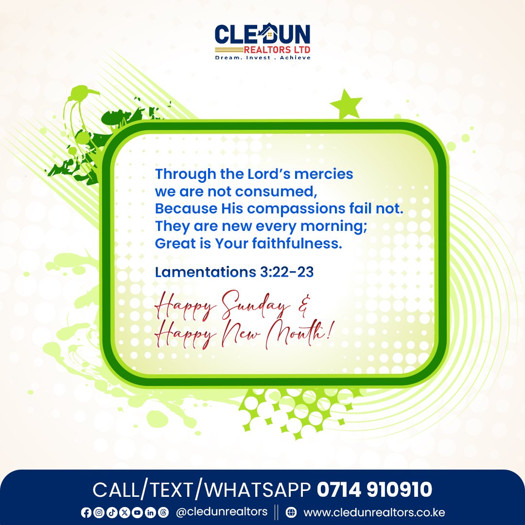 Cledun_Realtors's tweet image. 𝗡𝗲𝘄 𝗺𝗲𝗿𝗰𝗶𝗲𝘀, 𝗻𝗲𝘄 𝗺𝗼𝗻𝘁𝗵 ✨🙏

Stepping into this month with gratitude and hope. God’s mercy is constant, His love never fails, and every new day is another reminder of His faithfulness.

Lamentations 3:22–23

#CledunRealtors #NewMonth #ScriptureSunday