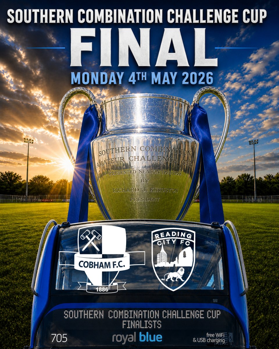 ReadingCityFC's tweet photo. 📅 𝗕𝗔𝗡𝗞 𝗛𝗢𝗟𝗜𝗗𝗔𝗬 𝗙𝗢𝗢𝗧𝗕𝗔𝗟𝗟 | We head to Surrey tomorrow to face @Cobham_FC, champions of the Combined Counties Premier Division South, in the Southern Combination Challenge Cup Final 🏆

A tough test awaits, and your support could make all the difference! 

Get behind the Cityzens 💙 🙌 

⌚ 13:00
📍 Reg Madgwick Stadium, Leg O’Mutton, KT11 1AA
💷 £8 and £5 concession. U16’s free

#ThePrideOfReading 🦁