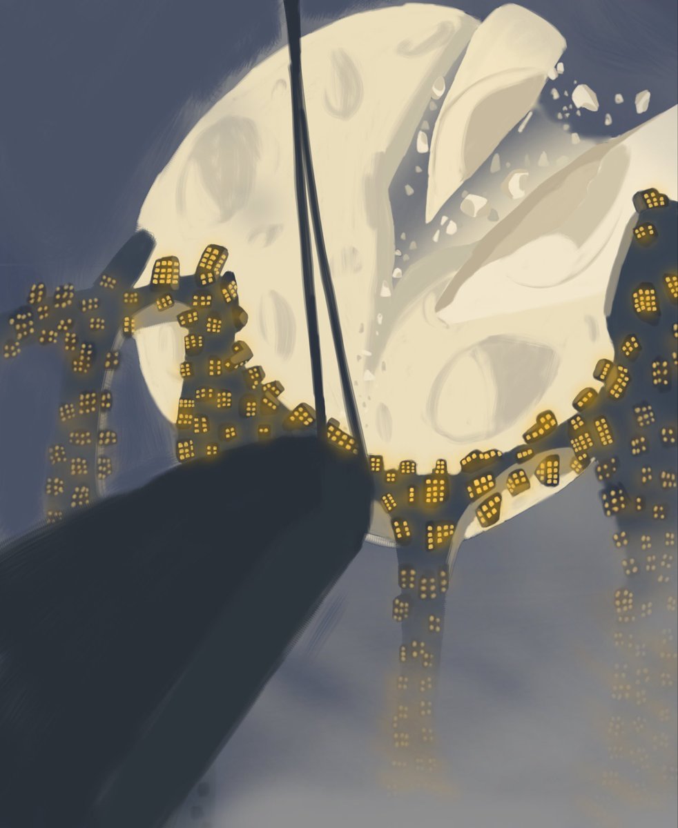 jartjarto7o's tweet image. Many house on bridge thingy | #ibispaint #smallartist #drawing #moon
