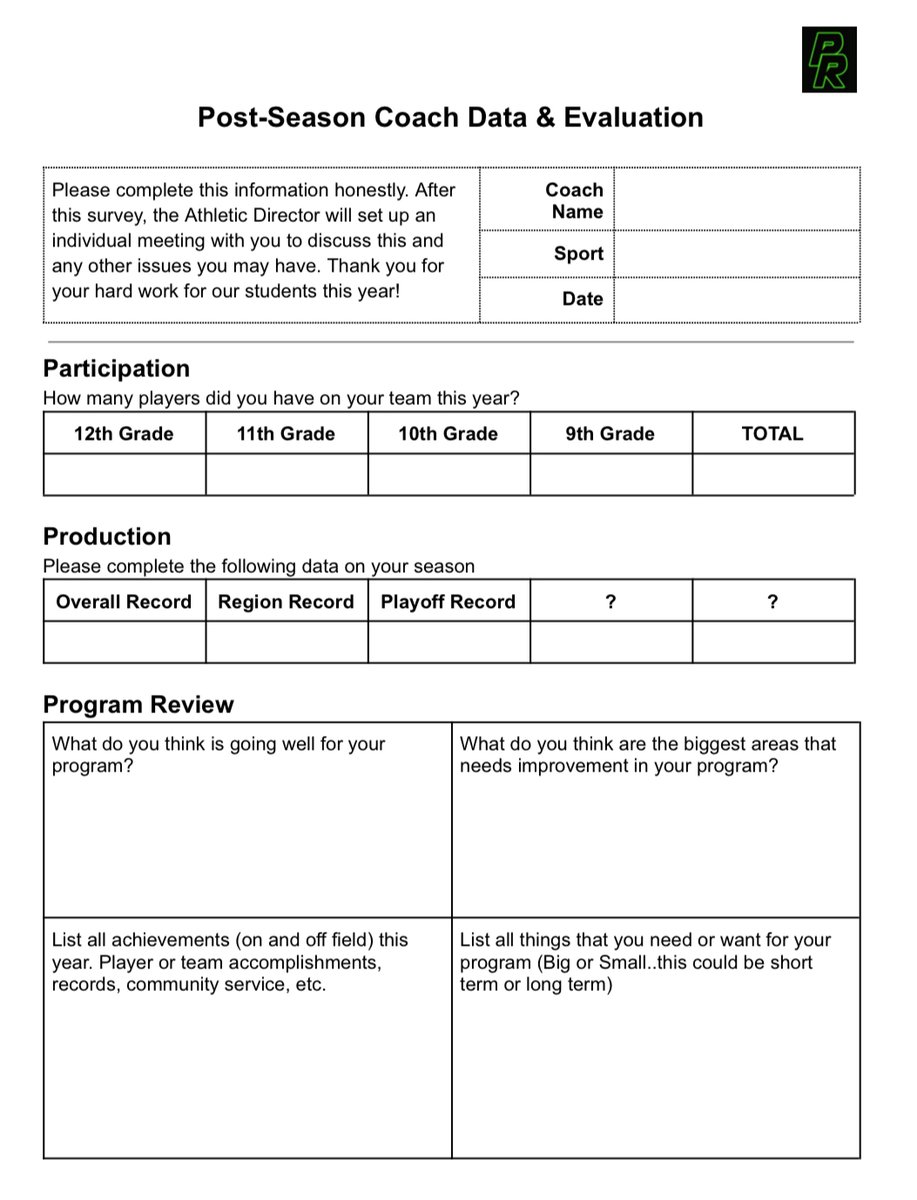 chris_parker222's tweet photo. Here is a post-season evaluation that can be used by an AD or Coach to gather information on the season and the direction of the program. Maybe it can help someone out today. https://t.co/aoigHaOxwb