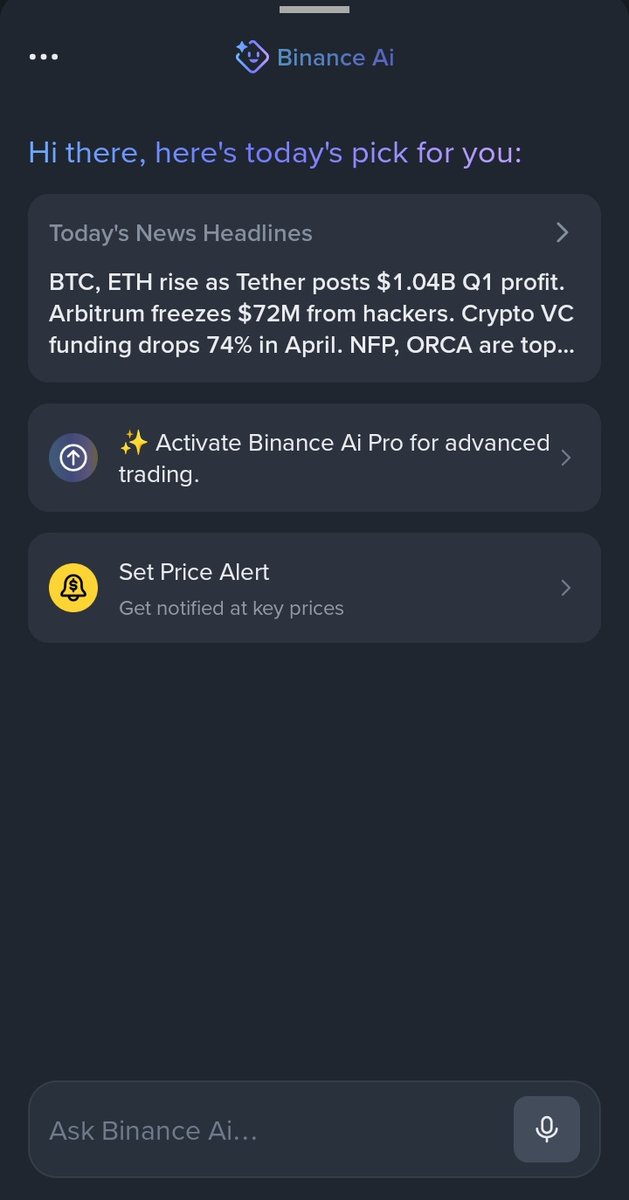 TineoYsidro7's tweet image. An underrated feature would be #Binance AI: an intelligent assistant that analyzes markets in real time, suggests personalized strategies, detects risks, and automates decisions with transparency💛 

Building the future 🚀 #BuildWithYou 👷🏼‍♂️