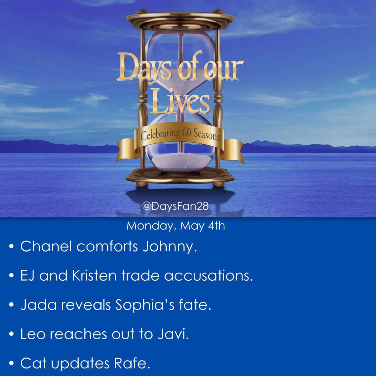 DaysFan28's tweet image. Tomorrow on #DAYS

#DOOL #Janel #EJ #Kristen #Jada #Sophia #Leo #Javi #Cat #Rafe
