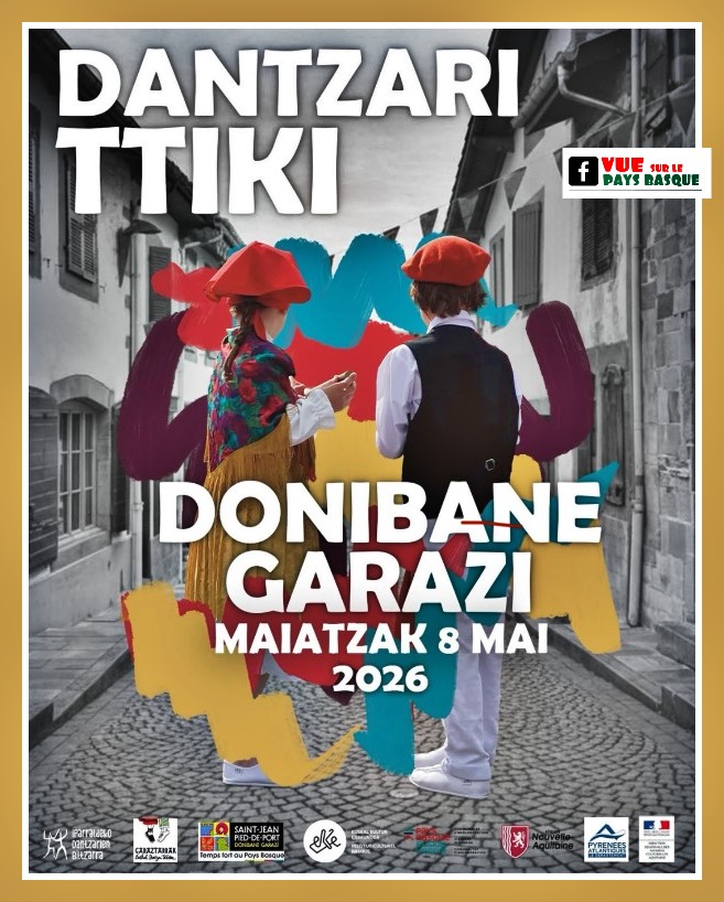 Dantzari Ttiki 2026 Donibane Garazi
Vendredi 8 mai à Saint-Jean-Pied-de-Port

+infos
vuesurlespyrenees.blogspot.com/2026/05/dantza…

Organisé par Iparraldeko Dantzarien Biltzarra 

Spectacle des groupes de danses basques des enfants du Pays Basque.

#tradition #paysbasque #danse #folklore #pyrenees