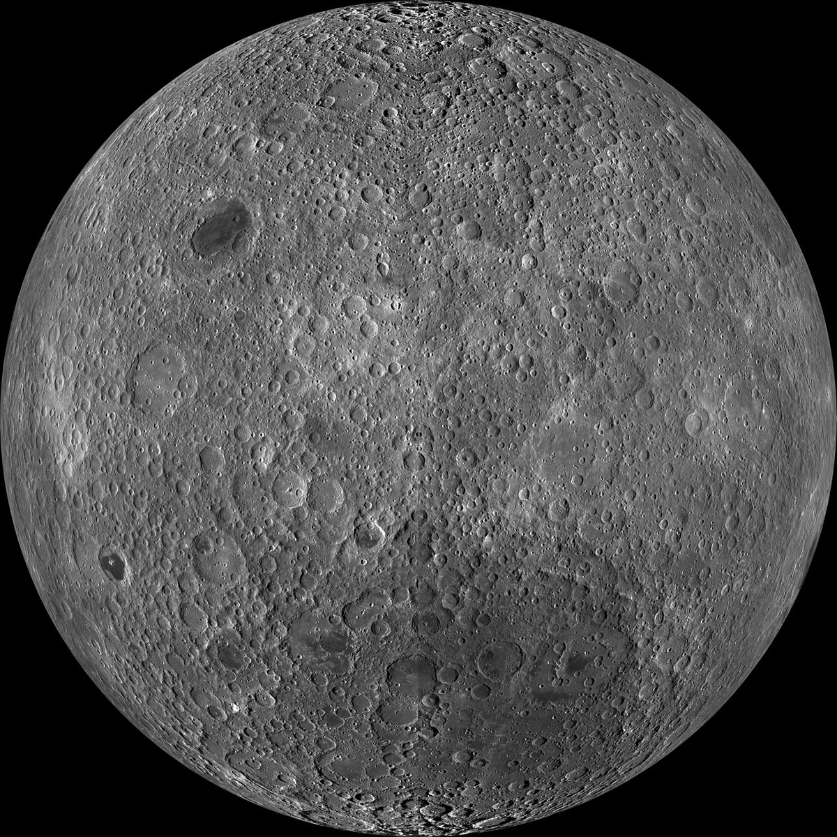 SpaceScienceX's tweet photo. Since the Moon keeps one face turned toward Earth, its far side is never visible to us.

This is what it looks like:  
(Credit: NASA/GSFC/Arizona State University) https://t.co/JaDRppNvS3