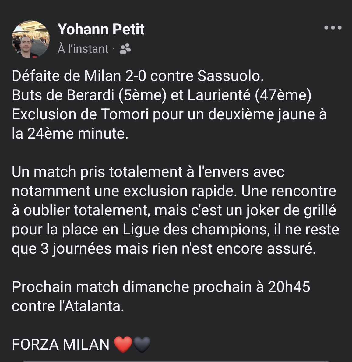 Milanais88's tweet image. #SassuoloMilan
#SerieA
#ForzaMilan ❤️🖤