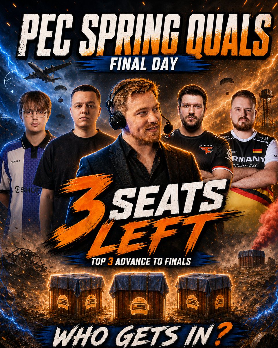 markpowercasts's tweet photo. Final day of PEC Spring Quals.

This lobby is stacked.
Only 3 teams are making finals.
Someone big is going home.

Who are your Top 3? 👇

#PECSpring #PUBGEsports @nmss_gg @S8ulesports @PUBGEsports @PUBGEsportsWest @Kaelaris @Avnqr https://t.co/X8bFhP7sHr
