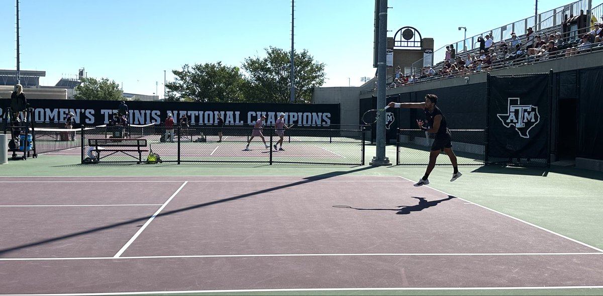 aggieprez's tweet photo. #FirstServe as @aggiemten takes on Sanford in second round of the #ncaamenstennis tournament! #BTHOsanford #Whoop https://t.co/gQLq1B9EKS