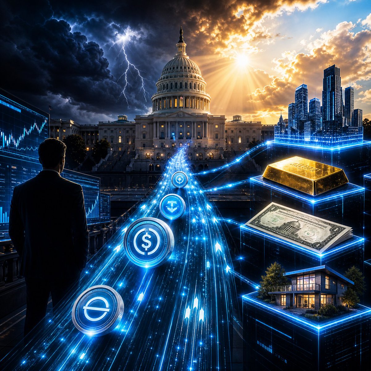 BlockDogg777's tweet image. This is the moment CT keeps underestimating❗️

Congress just agreed crypto cannot act like a bank, but it can still pay you for using the rails.

That is the #CLARITY compromise.
And it is bigger than most people realize.

Stablecoin yield farming got handcuffed.
Real network