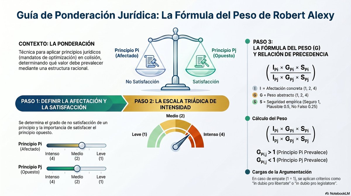 ⚖️ Presentamos la Fórmula del Peso de Robert Alexy, analizada bajo la rigurosa lectura de Carlos Bernal Pulido. 

Más que una ecuación, es la arquitectura de la ponderación judicial para resolver conflictos entre principios constitucionales.