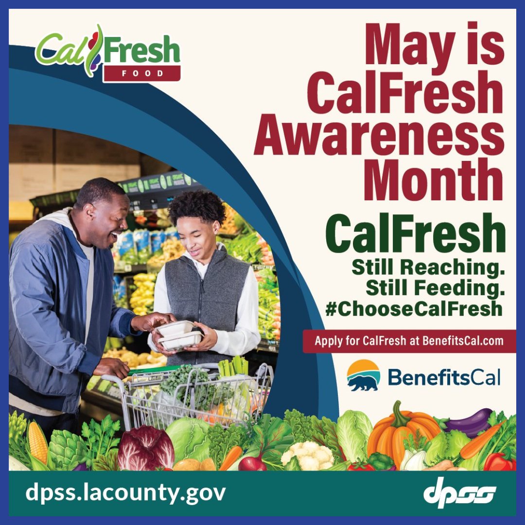 LACountyAD's tweet photo. It’s CalFresh Awareness Month.
#CalFresh helps eligible Californians put healthy food on the table. Learn more about new eligibility requirements and how @laco_dpss can support you.
Visit 👉 https://t.co/n7zdOSldj5
#FoodAssistance #CalFreshAwarenessMonth #LACountyAD https://t.co/ZEenxY4aNo