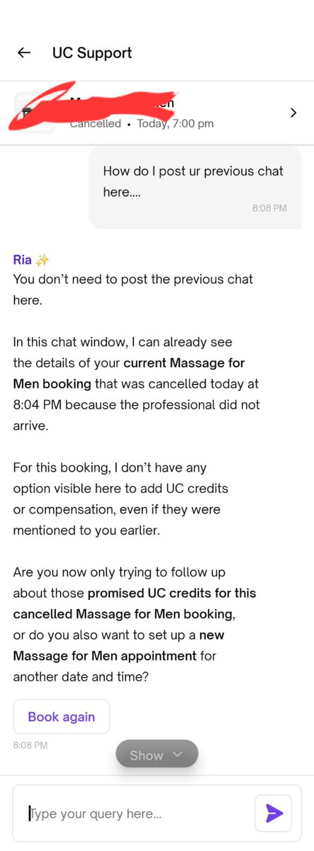 anshuls1376's tweet image. @urbancompany_UC professional didn't arrive within an hour of booking.AI offered to compensate.post cancellation of booking AI chat refused that it offered compensation.infact it didn't even connect me to human. #UC #POORSERVICE #UCFALSEPROMISES