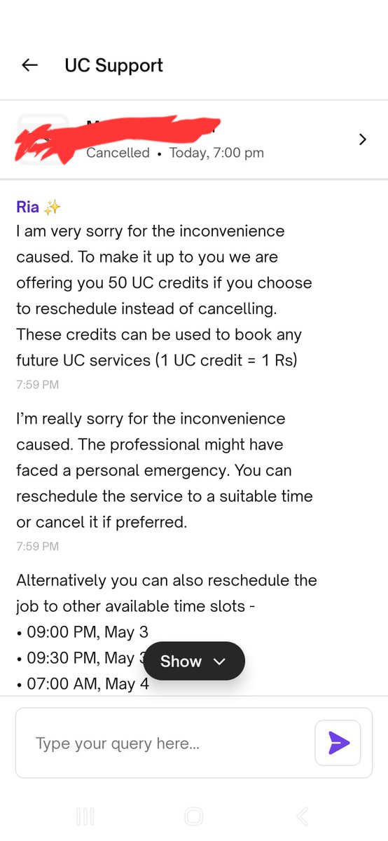 anshuls1376's tweet image. @urbancompany_UC professional didn't arrive within an hour of booking.AI offered to compensate.post cancellation of booking AI chat refused that it offered compensation.infact it didn't even connect me to human. #UC #POORSERVICE #UCFALSEPROMISES
