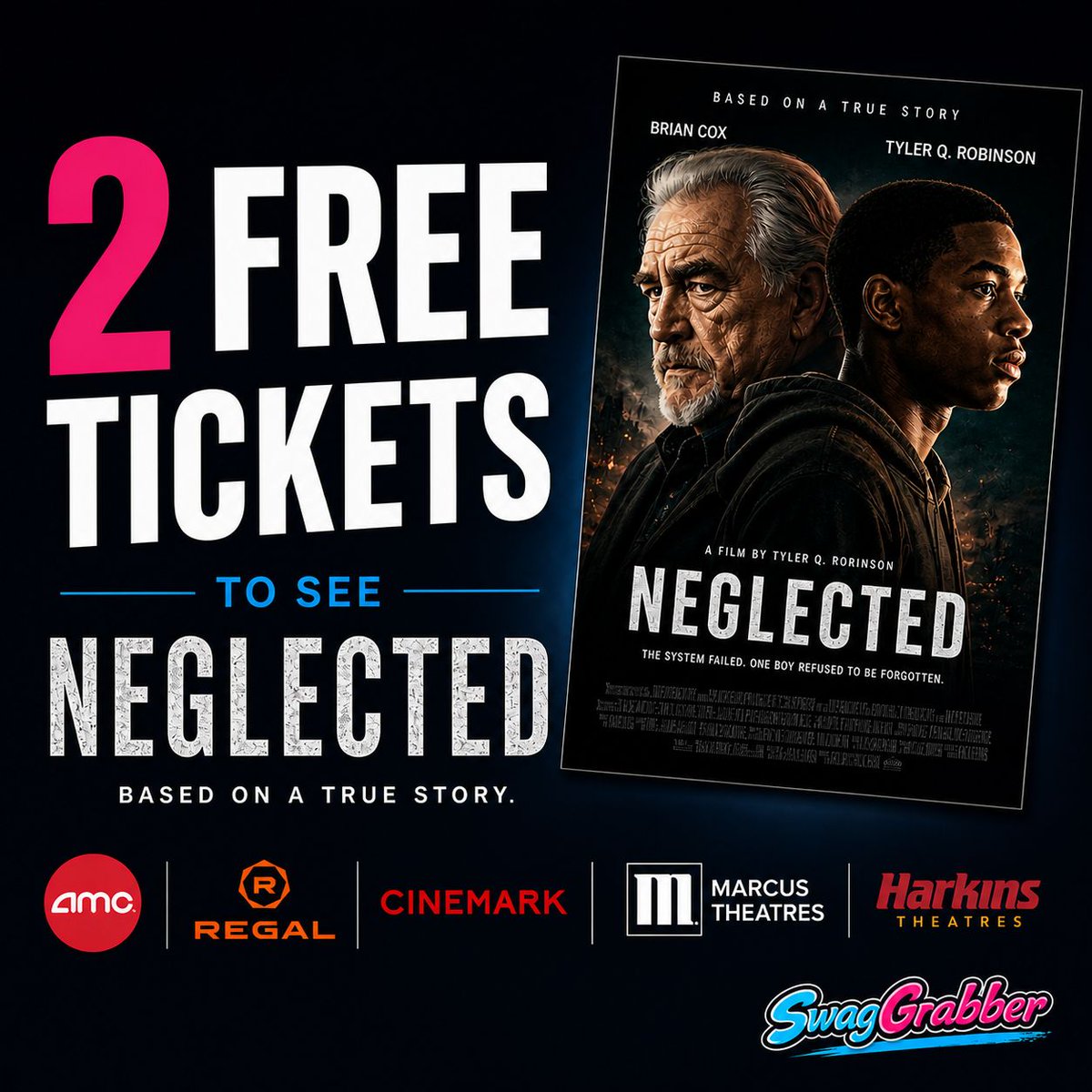 SwagGrabber's tweet image. 🎬🍿 Want TWO FREE movie tickets to see the new movie Neglected? Yes please!

Grab your passes now before they’re gone. Tag a friend or family member you’d take with you 👇

👉 swaggrabber.com/free-atom-movi…

#FreeMovieTickets #MovieNight #Freebies #GiveawayAlert #AtomTickets