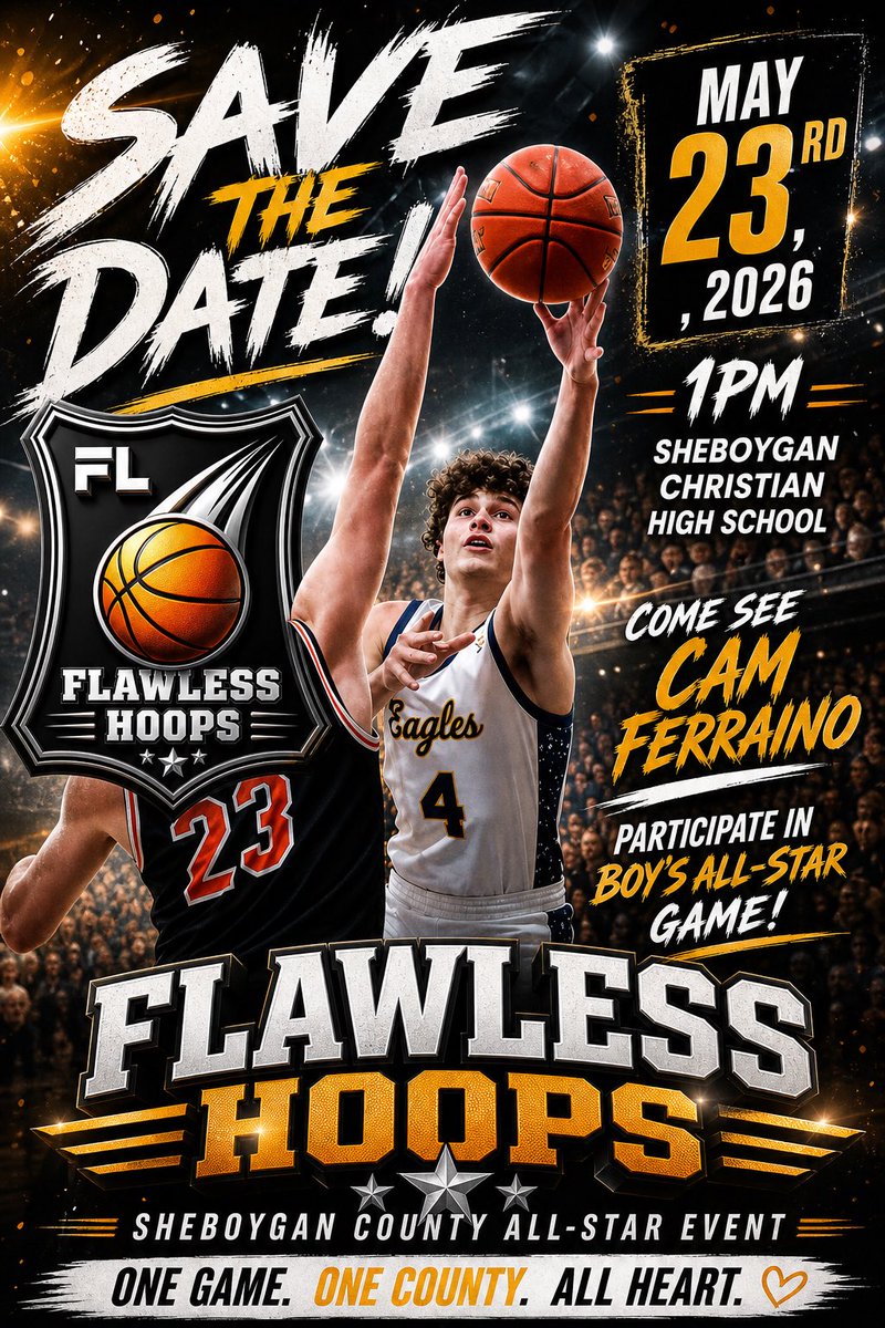 Flawless_Hoops's tweet image. 🚨 SAVE THE DATE 🚨

May 23rd | 1PM
📍 Sheboygan Christian HS

The BEST of Sheboygan County hitting the floor 💥

Come watch Cam Ferraino in the Boys All-Star Game 🔥🏀

This one’s gonna be DIFFERENT.

#FlawlessHoops #AllStarGame #SheboyganCounty