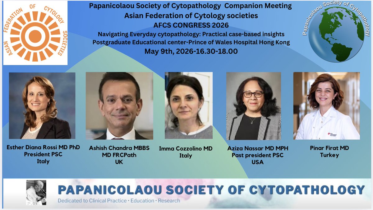 PapSociety's tweet photo. Join us at the @PapSociety Companion Session at
AFCS Congress 2026, Postgraduate Education Centre, Prince of Wales Hospital, Hong Kong
Real cases. Practical pearls. Global experts. 
May 9 | 16:30–18:00 
@DianaEstherossi @AshishC97225686 @AzizaNassar2 
@PoonamVohra3 https://t.co/9J6wGQhXee