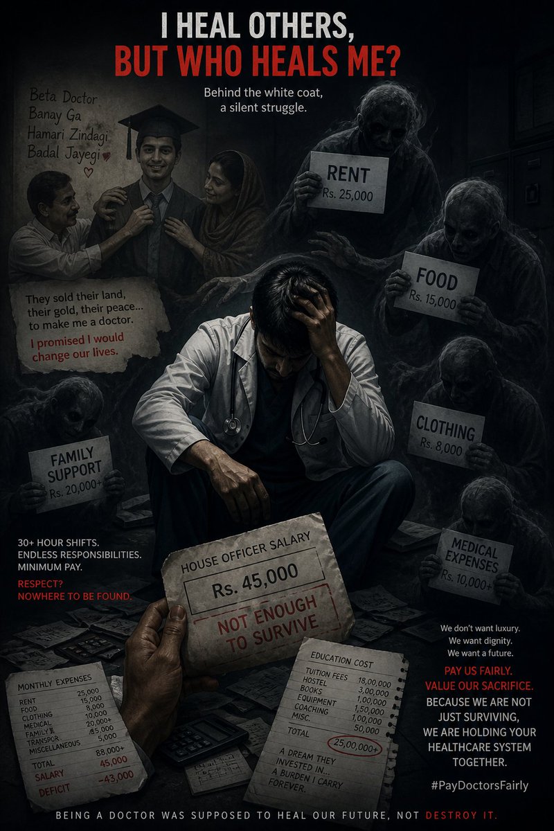 _sherrites's tweet photo. HO Salaries/month 
Pakistan: ~$120–200
India: ~$300–800
Bangladesh ~$200–400
UK ~$2,500–3,20
Yet in Pakistan, doctors work 30+ hour shifts—forced to live hand-to-mouth. This isn’t training. It’s exploitation.
Underpaid, Overworked, Unheard.
#RaiseHOStipend
#FairPayForDoctors https://t.co/nGG0kqbOIS