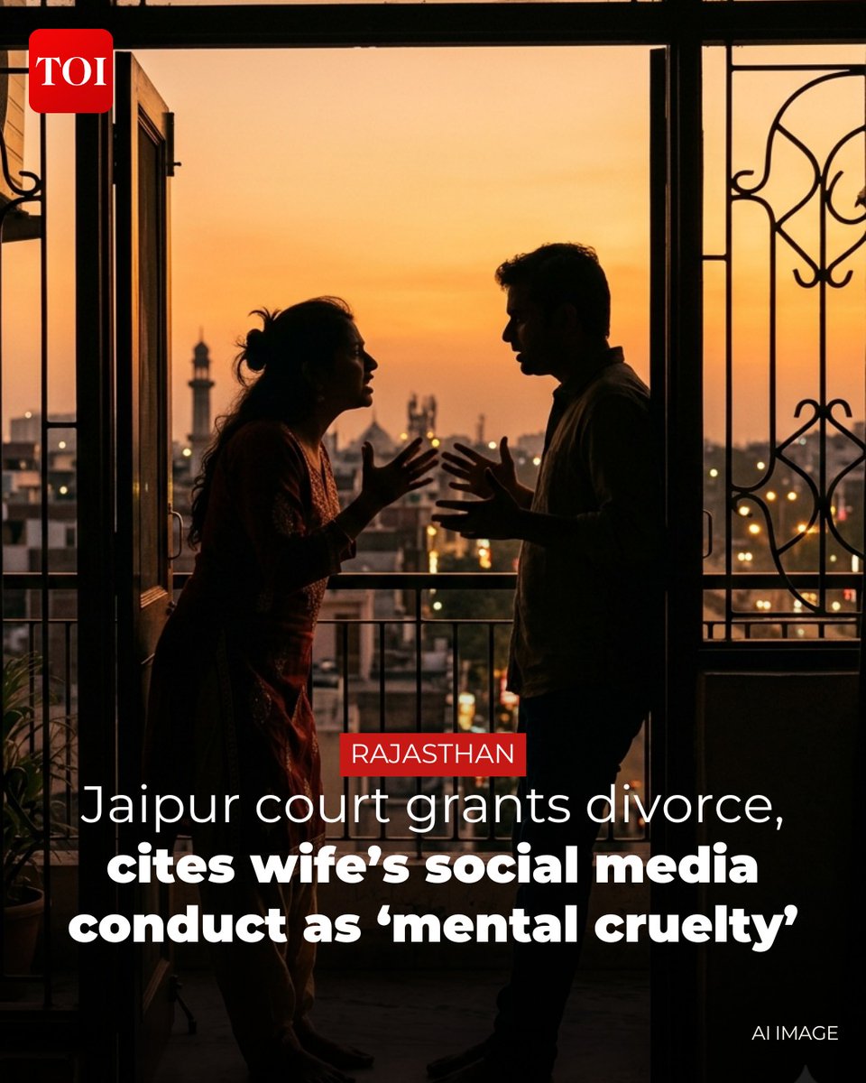 timesofindia's tweet image. #Rajasthan | A #Jaipur family court granted a man a divorce, citing his wife's objectionable #socialmedia activity as mental cruelty. The court ruled that sharing compromising photos online caused the husband significant emotional distress and damaged his reputation.

Details